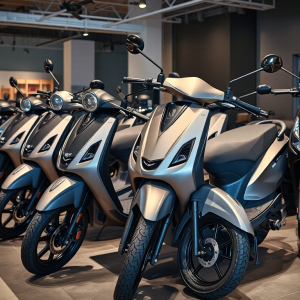 Các mẫu xe máy điện VinFast được trưng bày trong showroom hiện đại với ánh sáng dịu, thiết kế tinh tế và bắt mắt