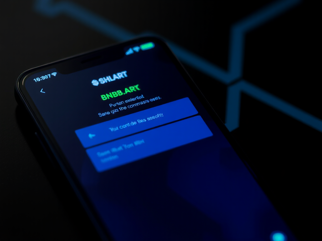 Giao diện ví điện tử Trust Wallet trên điện thoại thông minh hiển thị xác nhận mua BNB với các yếu tố giao diện màu xanh dương và xanh lá cây hiện đại