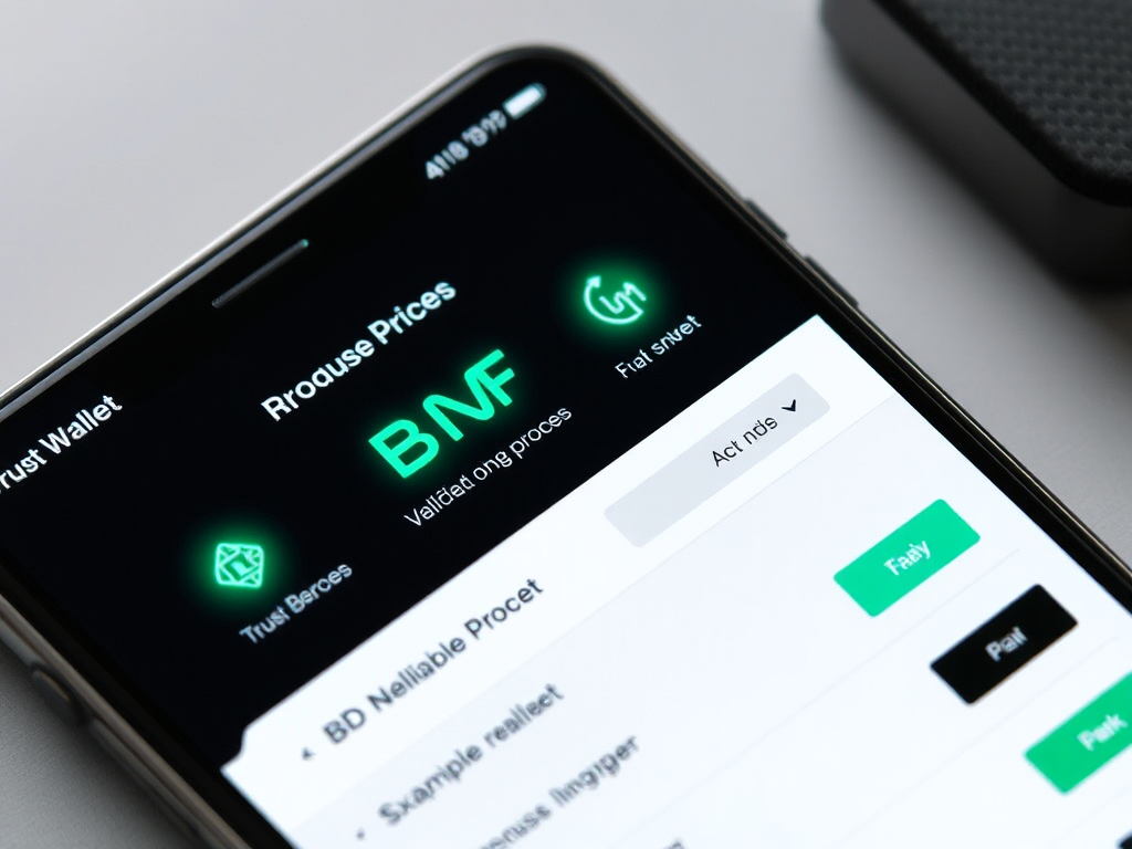 Giao diện ví Trust Wallet hiển thị quy trình stake BNB Coin trên smartphone, biểu tượng xác nhận màu xanh lá cây sáng, phong cách công nghệ hiện đại