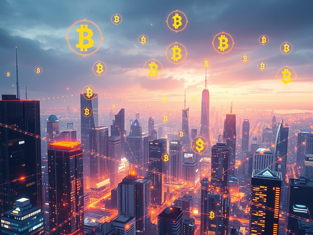 Hệ sinh thái Binance hiện đại với các nút blockchain phát sáng và biểu tượng BNB coin kết nối các ứng dụng trong mạng lưới công nghệ tương lai