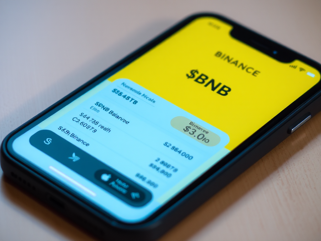 Hình ảnh điện thoại thông minh hiển thị ứng dụng Binance với số dư BNB, minh họa cách kiểm tra số dư BNB trên Binance nhanh chóng và chính xác