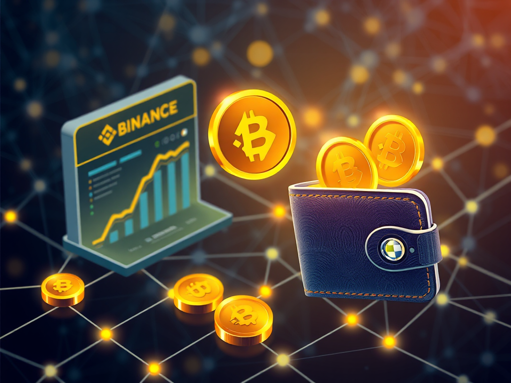 Hình ảnh minh họa quá trình chuyển BNB từ sàn Binance về ví cá nhân với các biểu tượng tiền điện tử sáng và đường kết nối mạng