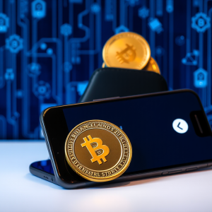 Hình ảnh ví tiền điện tử an toàn với token BNB, điện thoại thông minh hiển thị giao diện sàn Binance, nền mạng blockchain và các yếu tố bảo mật số hiện đại