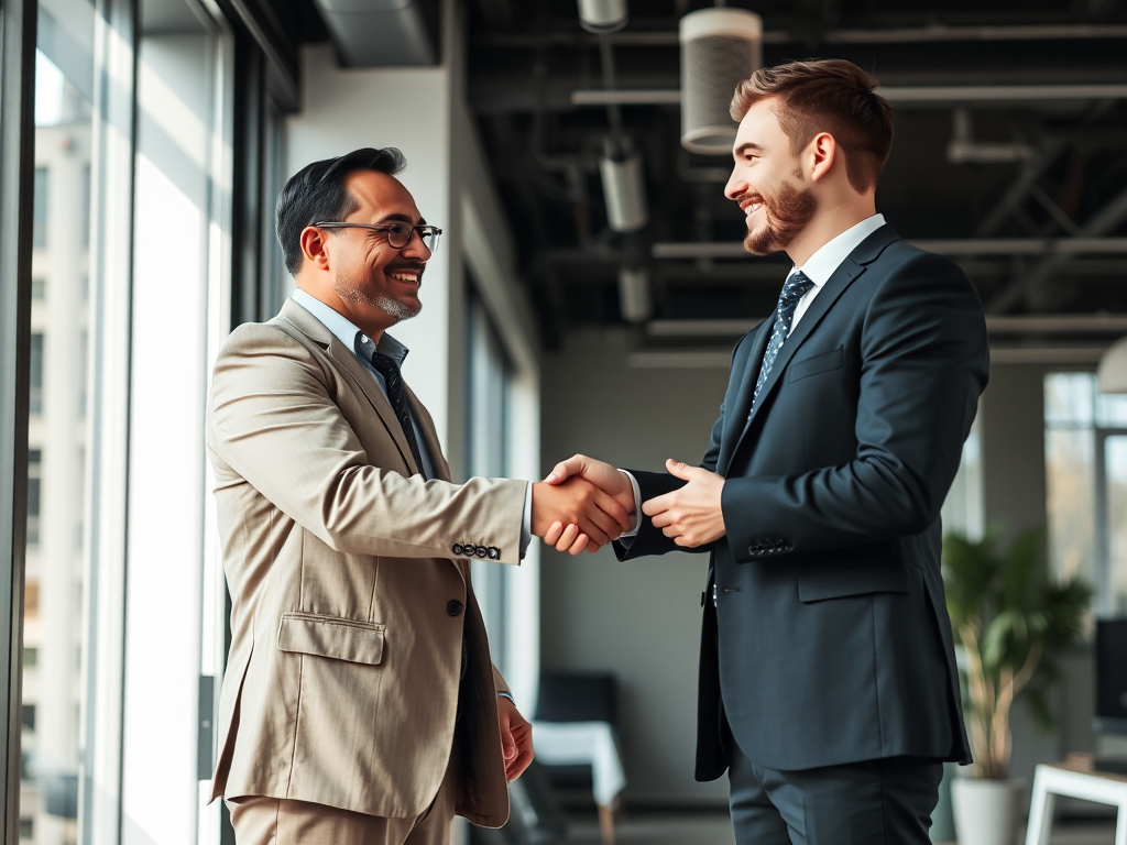 Business owner meeting with SEO consultant to discuss digital marketing strategy in modern office setting with natural lighting