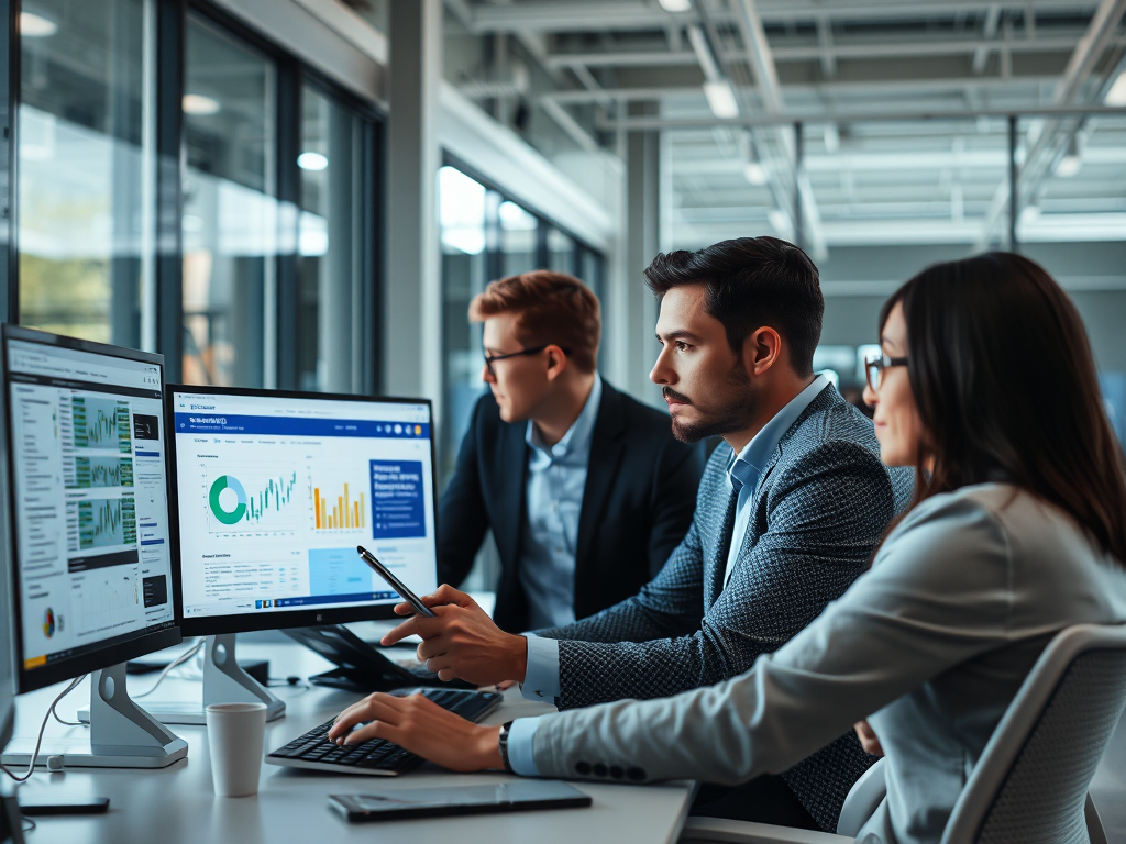 Nhóm chuyên gia đang thực hiện audit website chuyên nghiệp trong văn phòng hiện đại, phân tích dữ liệu trên nhiều màn hình máy tính với ánh sáng tự nhiên rõ ràng