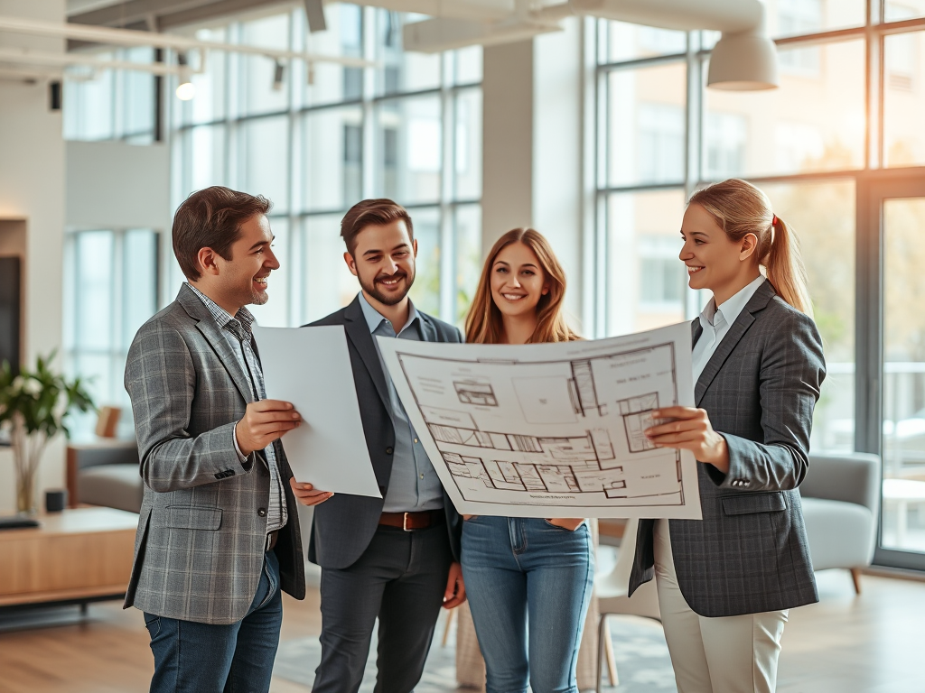 Cảnh tư vấn mua căn hộ Vinhomes Smart City với nhân viên bất động sản hướng dẫn khách hàng xem bản vẽ căn hộ trong không gian trưng bày hiện đại