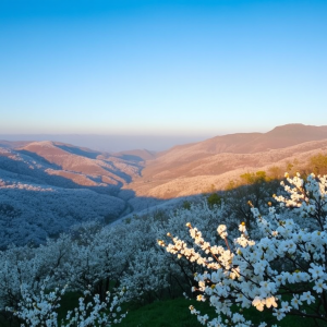 Thung lũng mận Nà Ka Mộc Châu đẹp như tranh vẽ với những đồi hoa mận trắng muốt trải dài, bầu trời trong xanh và ánh sáng buổi sáng nhẹ nhàng chiếu rọi