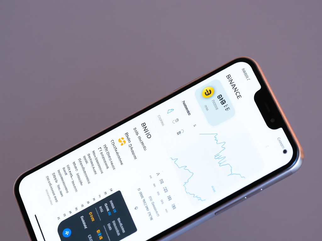 Ứng dụng Binance trên điện thoại di động hiển thị số dư BNB và biểu đồ tiền điện tử, giao diện hiện đại, rõ ràng và chi tiết về danh mục đầu tư